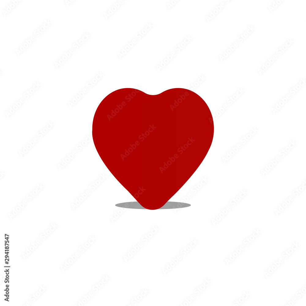 Red heart on white background with shadow. Icon Red heart on white background with shadow. Icon