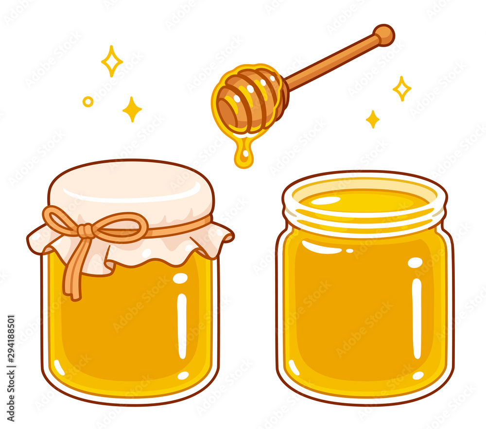 Cartoon honey jar set vector de Stock Adobe Stock