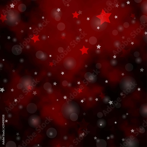 Dark Red vector template with circles, stars. Colorful disks, stars on simple gradient background. Template for business cards, websites.