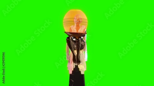 3D rendering on chroma key background of rotation of female statuette in metal and glass sitting with lamp.