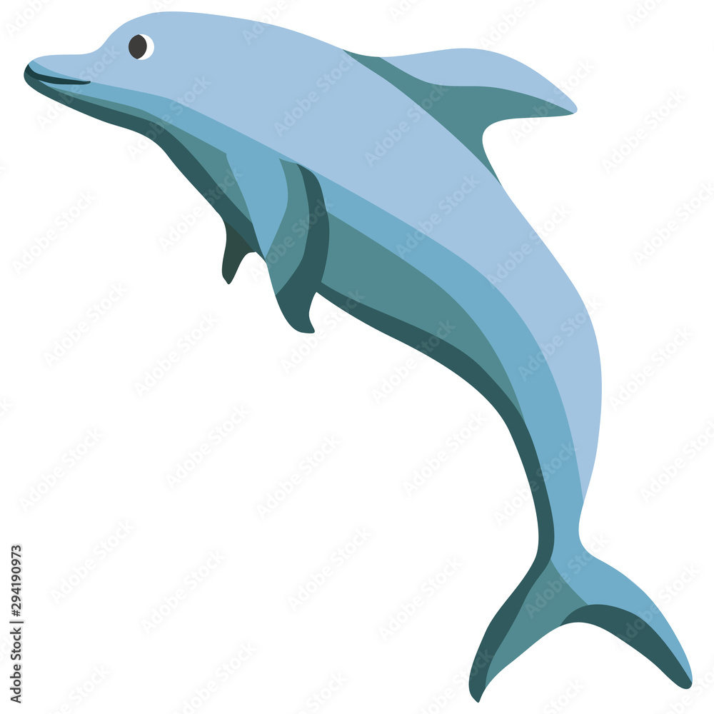 Fototapeta premium Cartoon dolphin flat vector illustration