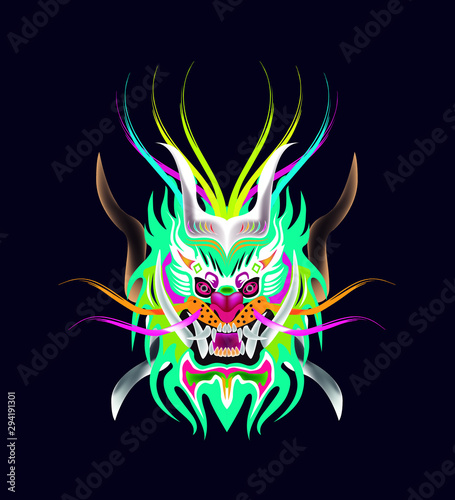mascara de bestia dragón, ilustración  