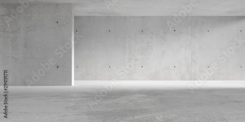 Abstract empty, modern concrete room with indirect lighting from side wall - industrial interior background template, 3D illustration