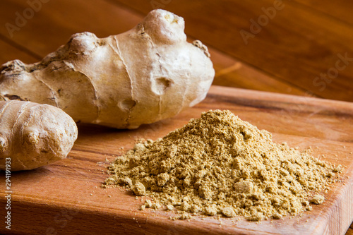 Ginger root on a wooden table