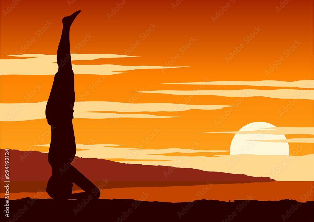 India Yogi perform yoga, a kind of relax , around with nature on sunset time,silhouette design