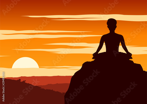 India Yogi perform yoga, a kind of relax , around with nature on sunset time,silhouette design