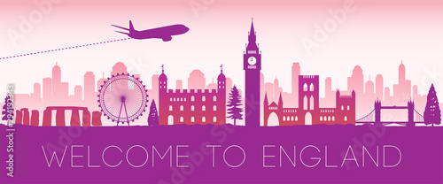 England famous landmark pink silhouette design