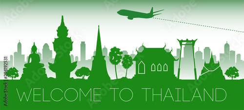 Thailand famous landmark green silhouette design