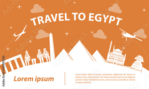Egypt famous landmark silhouette style on white curve,orange color theme