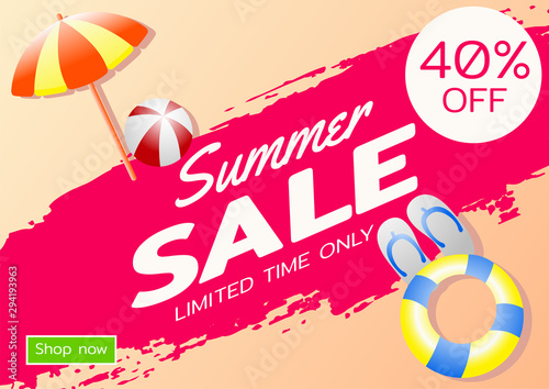 Summer sale offer banner,sea and beach theme with its symbol,modern and fashionable design