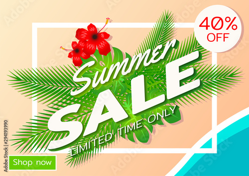 Summer sale offer banner,sea and beach theme with its symbol,modern and fashionable design