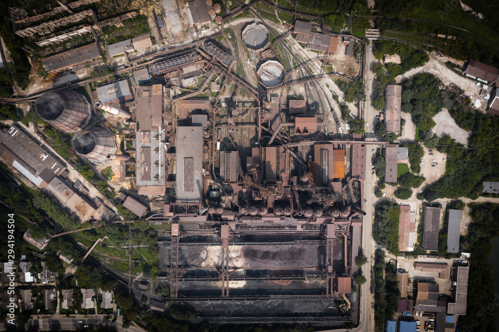blast furnace and other elements of the metallurgical industry, a view of the structure from a height.