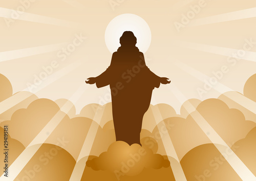 Jesus Christ with light and cloud backward mean begin of hope,belief and faith