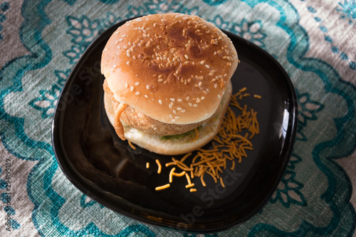 Wada pao and strawberry milkshake , traditional maharastrian pao photo