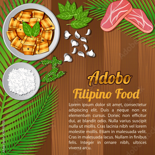 food ingredients elements set banner on wooden background,Philippines