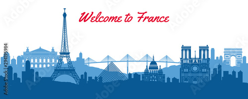 famous landmark of France,travel destination with silhouette classic design