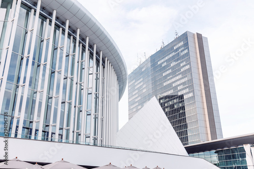 Citiscape view of the modern Luxembourg district with the magnificent futuristic architecture of the Philharmonic Theatre Hall photo