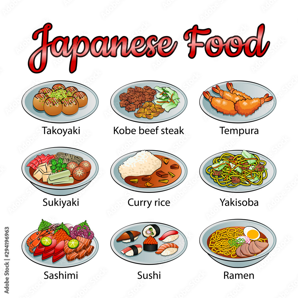 Set of delicious and famous food of Japanese in colorful gradient design icon Set of delicious and famous food of Japanese in colorful gradient design icon