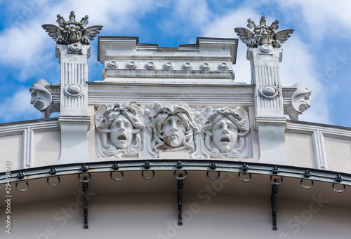 Detail of Art Nouveau (Jugendstil) building in the historical center of Riga; Latvia