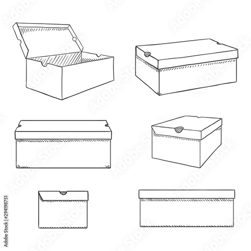 Vector Set of Sketch Shoe Boxes Illustration photo