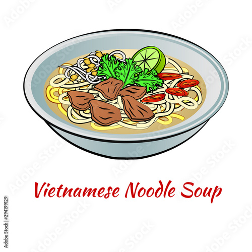 Set of delicious and famous food of Vietnam in colorful gradient design icon