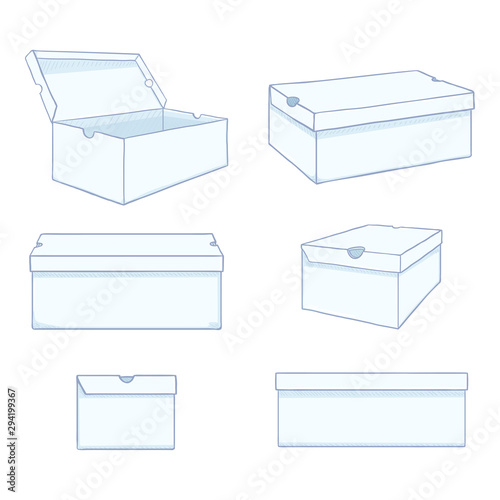 Vector Set of Cartoon White Shoe Boxes Illustration.