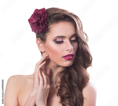 stylish young woman with bright evening make-up