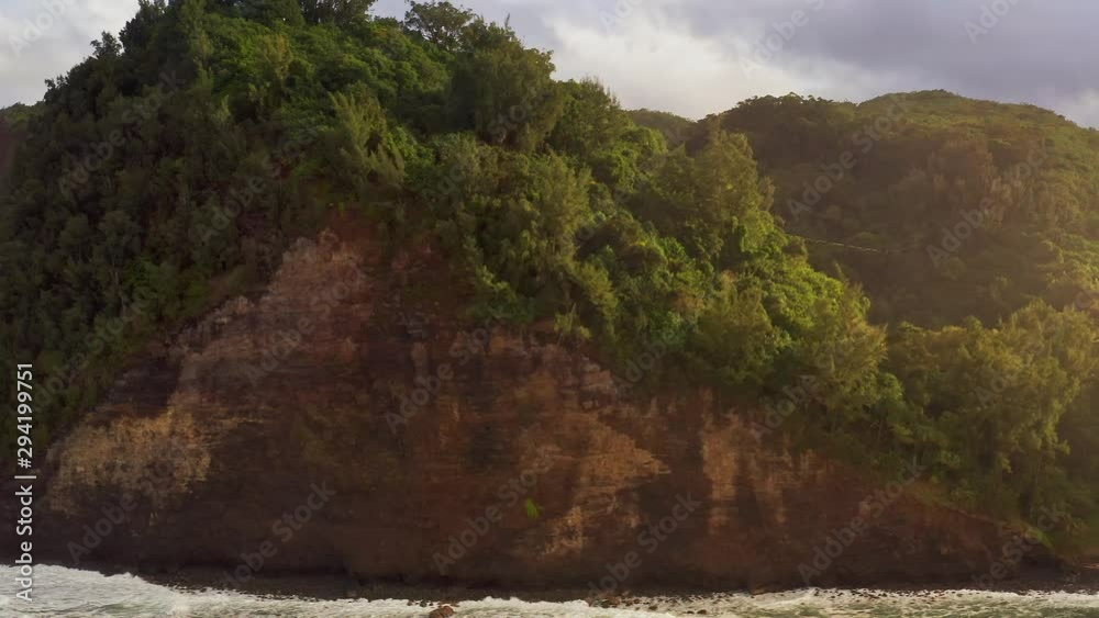 Aerial drone tracking shot of the tree-covered mountains off the Island of Hawaii Aerial drone tracking shot of the tree-covered mountains off the Island of Hawaii