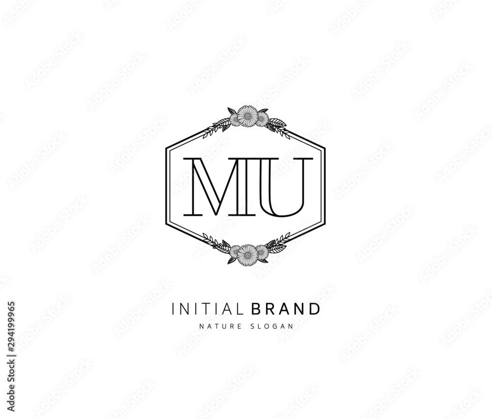 M U MU Beauty vector initial logo, handwriting logo of initial signature, wedding, fashion, jewerly, boutique, floral and botanical with creative template for any company or business.