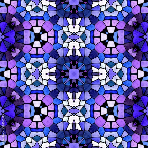 mosaic kaleidoscope jewel seamless pattern texture background - cobalt blue, lavender purple, dark violet, mauve colored with black grout