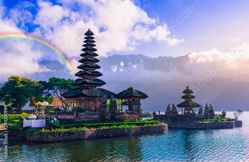 Pura ulun danu bratan temple after morning rain in Bali, Indonesia