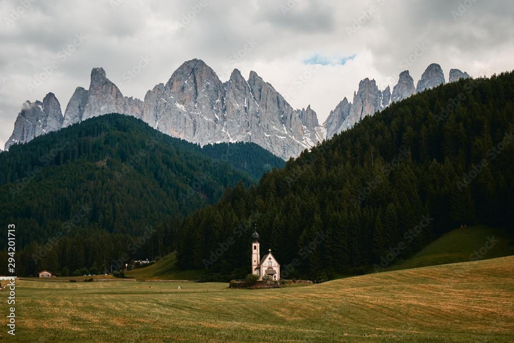 The landscape around Santa Magdalena Village, Dolomites, Italy