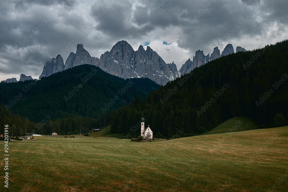 The landscape around Santa Magdalena Village, Dolomites, Italy