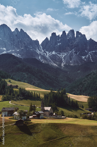 The landscape around Santa Magdalena Village  Dolomites  Italy