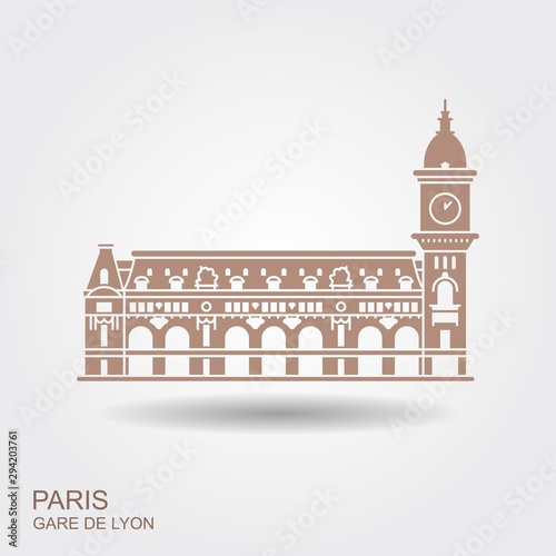 Gare de Lyon in Paris. Vector con with shadow