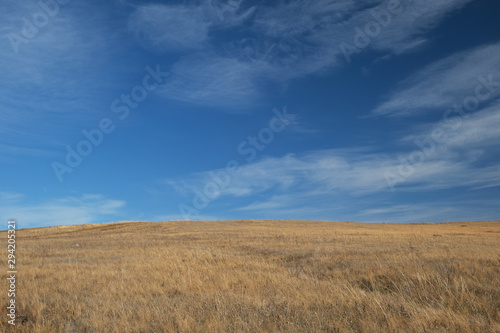autumn steppe and blue sky with cloudy clouds © urra