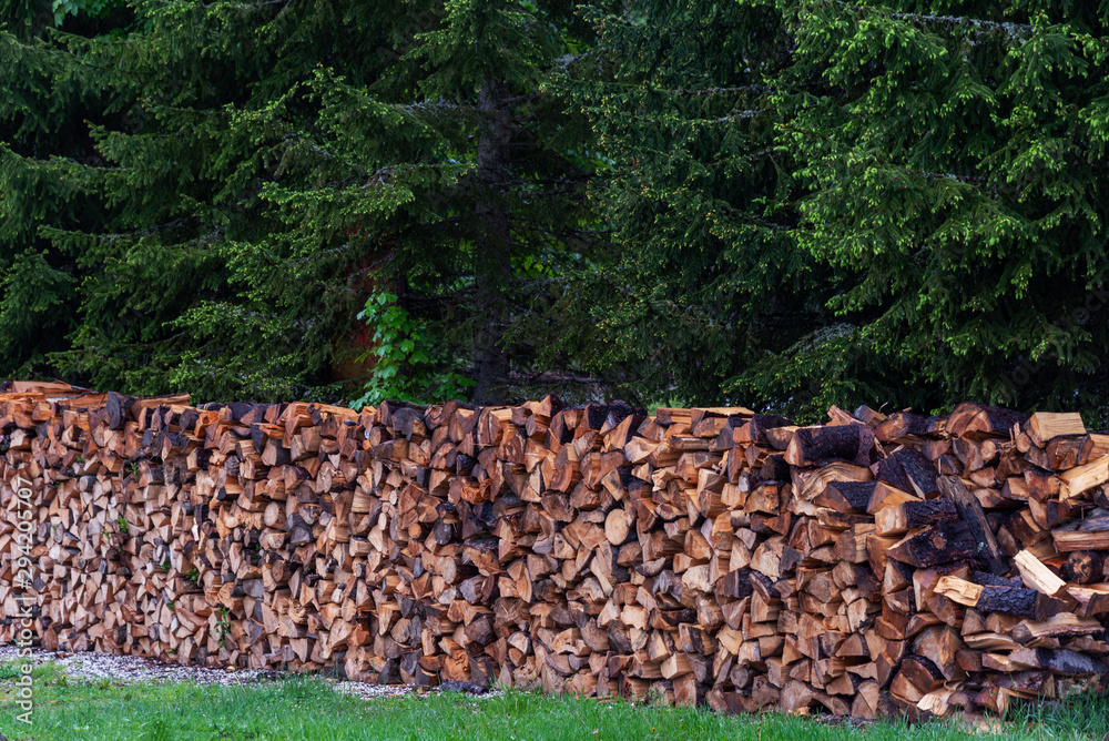 Stack of firewood in preparation for winter