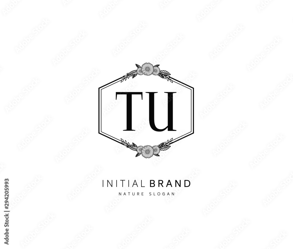 T U TU Beauty vector initial logo, handwriting logo of initial signature, wedding, fashion, jewerly, boutique, floral and botanical with creative template for any company or business.