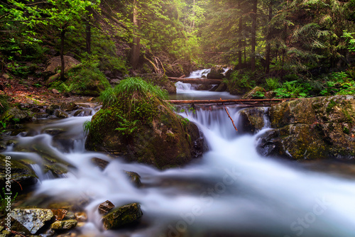 Mountain river with small waterfalls