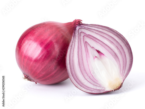 Red Onion Whole and Cut Isolated On White Background