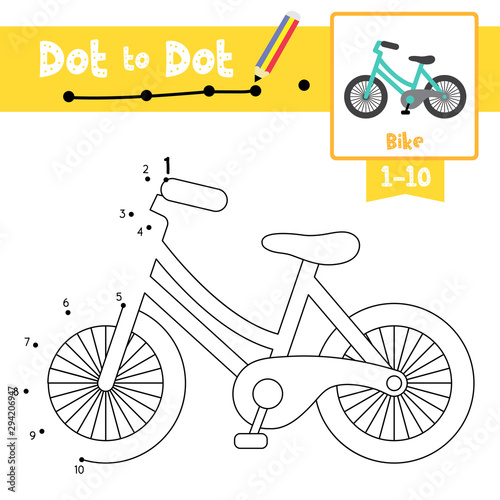 Dot to dot educational game and Coloring book Bike cartoon character side view vector illustration