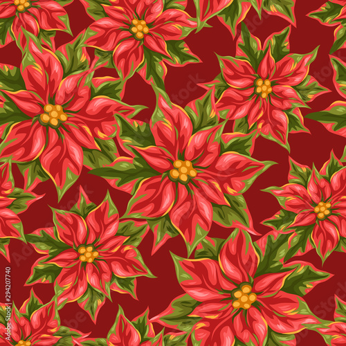 Seamless pattern with poinsettia flowers.