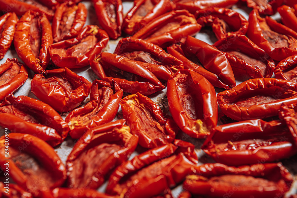 traditional italian food, sun-dried tomatoes made at home.
