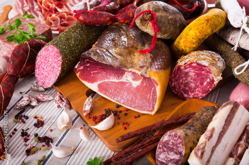 Variety of meats on table