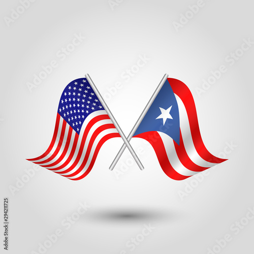 Wallpaper Mural vector two crossed american and rican flags on silver sticks - symbol of united states of america and puerto rico Torontodigital.ca