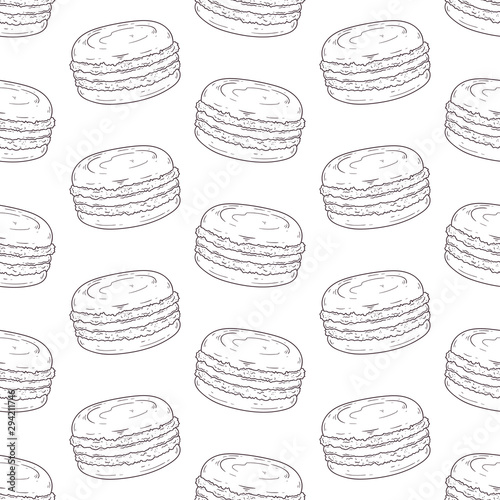 Hand drawn pattern french dessert macaroons Vector.
