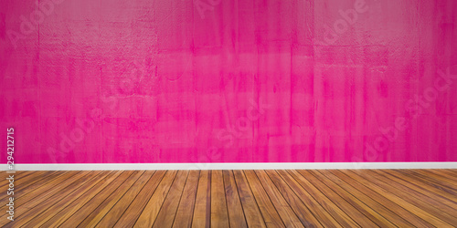 Room with concrete pink wall and wooden floor 3D Illustration