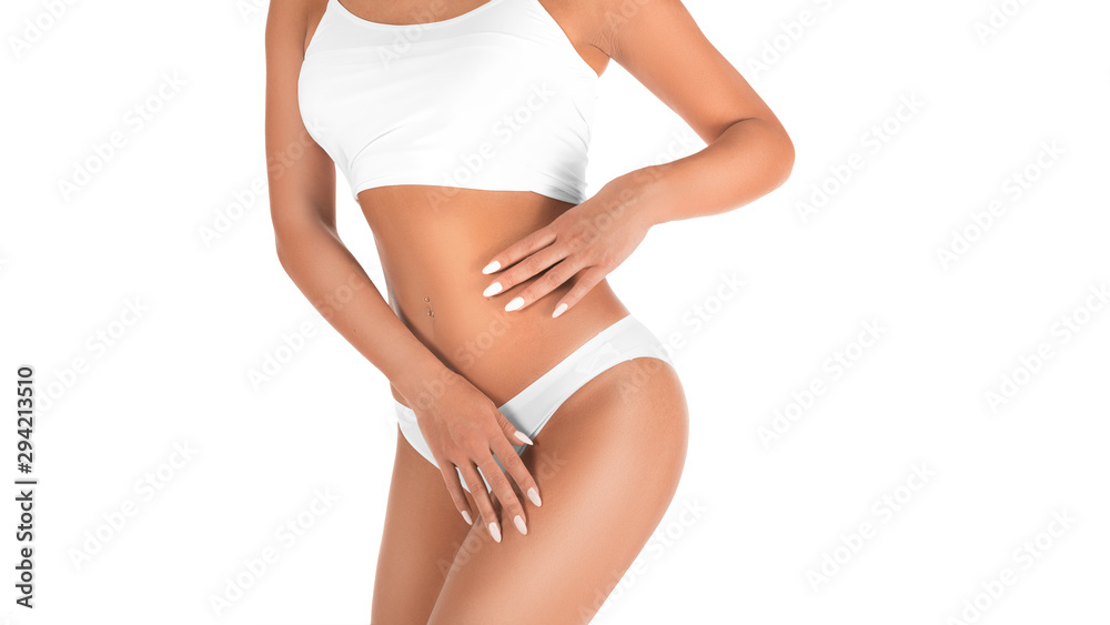 Closeup shot of sexy female body. Liposuction and healthy lifestyle, weight loss concept.