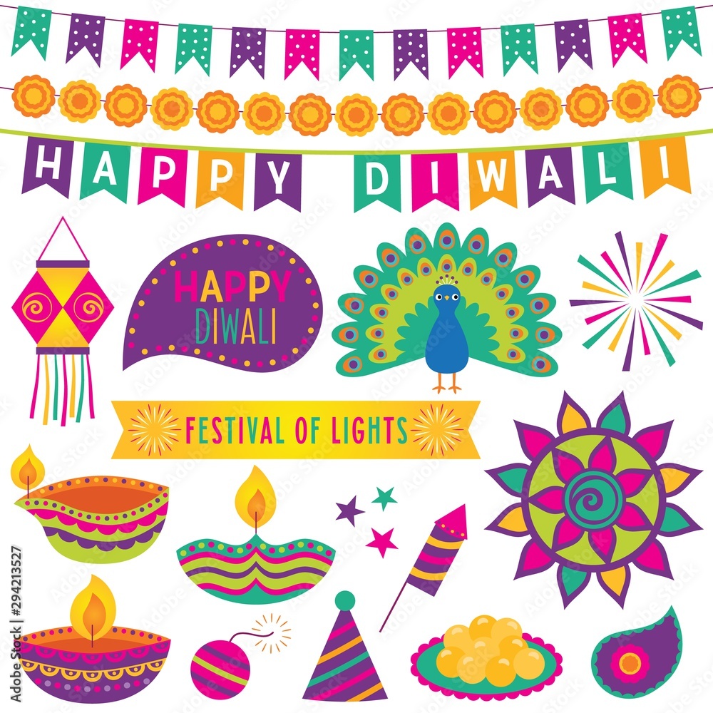 Diwali Festival of Lights, design elements and decoration, vector set Diwali Festival of Lights, design elements and decoration, vector set