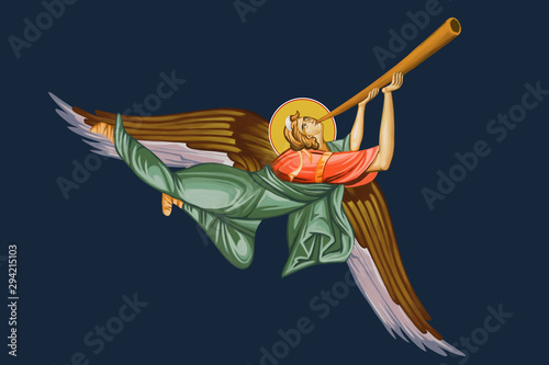 Tableau sur toile Angel blowing a horn